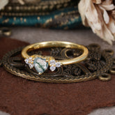 Heart Cut Classic Moss Agate Engagement Ring Side with 3-stone